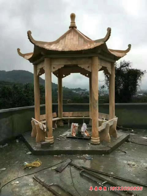 景区山顶六角凉亭石雕