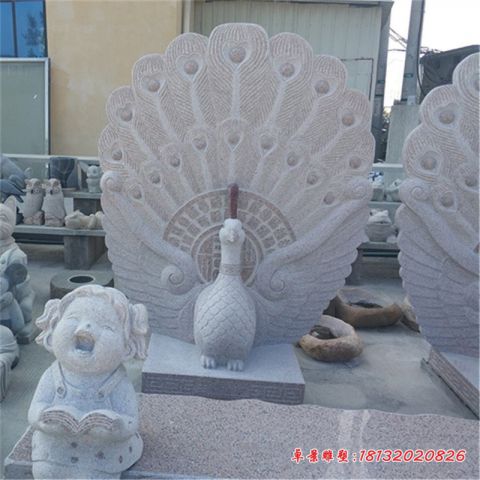 公园动物大理石开屏孔雀石雕