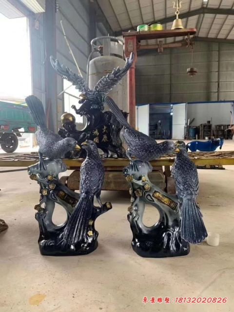 企业老鹰喜鹊石雕