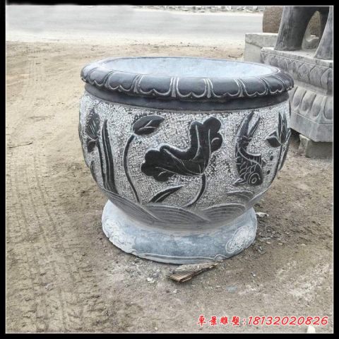 仿古莲花鲤鱼浮雕水缸