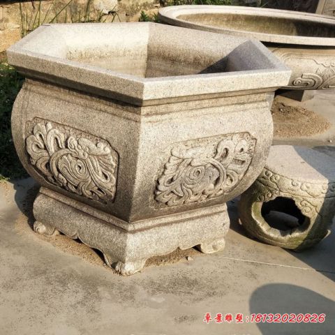 园林大理石六角水缸石雕