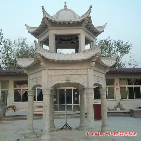 公园双层六角石凉亭