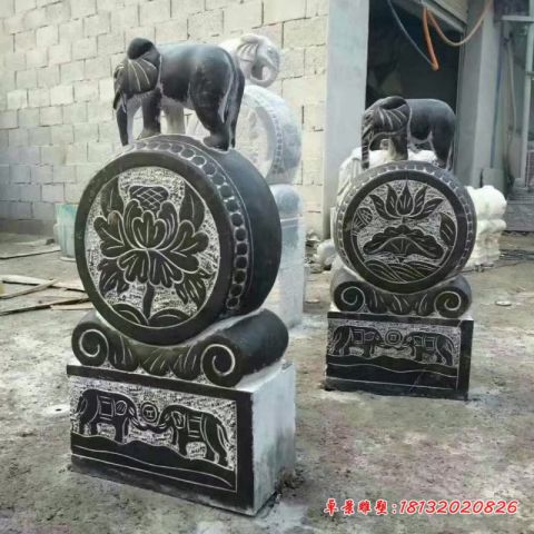 青石仿古大象石门墩