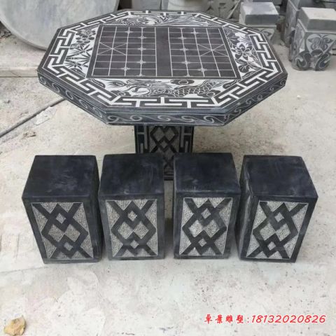 青石仿古六边形石桌凳
