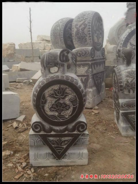 门前青石仿古小象门墩石雕