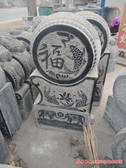 福鱼浮雕仿古石门墩