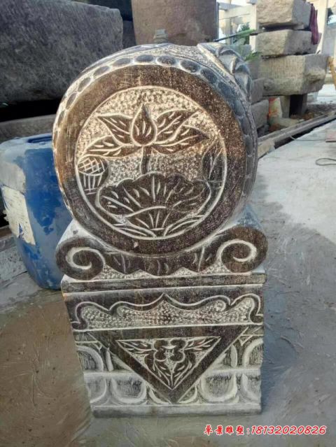 仿古荷花浮雕门墩石雕