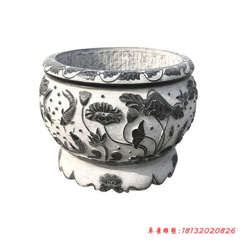 庭院青石仿古荷花石水缸