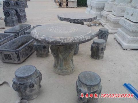 公园青石仿古圆形桌凳