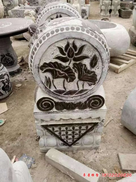 荷花浮雕仿古门墩
