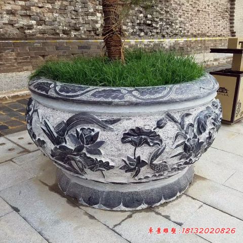 荷花鲤鱼浮雕水缸