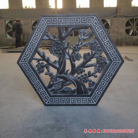 青石梅花石浮雕花窗