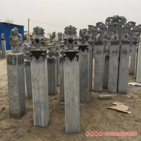 青石仿古狮子拴马桩石雕