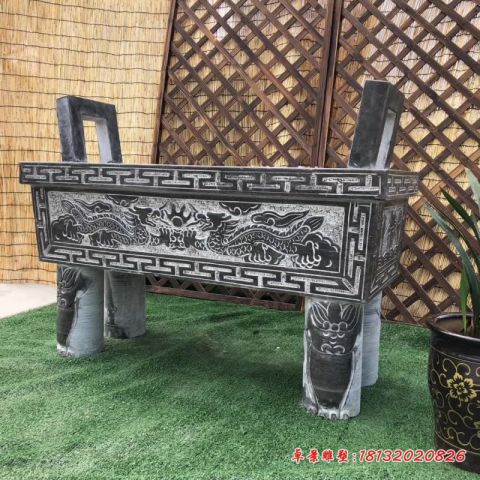 青石双龙戏珠浮雕香炉石雕