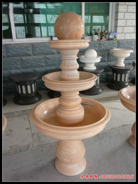 小区三层风水球石雕