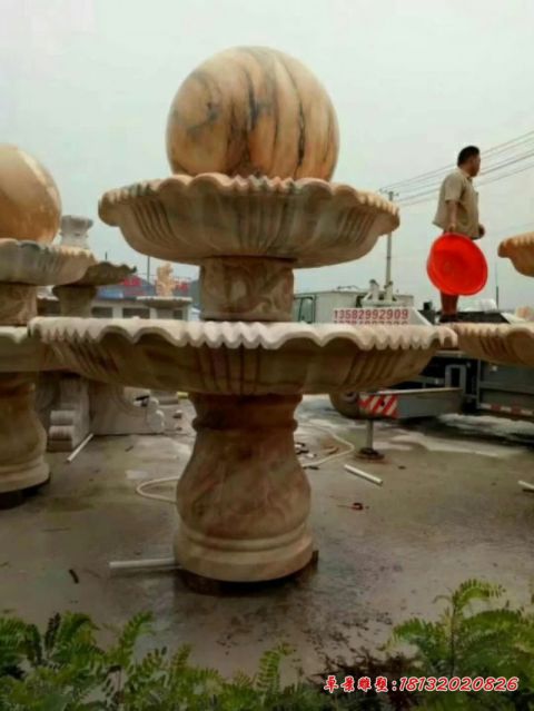 企业晚霞红双层风水球石雕