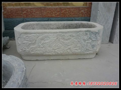 双龙戏珠浮雕石水缸
