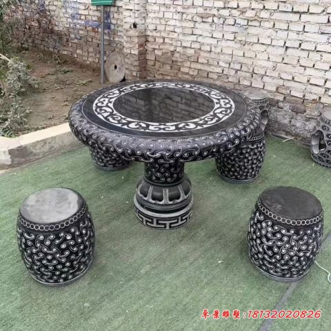 小区青石仿古圆桌凳石雕