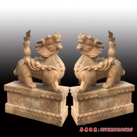 门前晚霞红驮宝瓶貔貅石雕