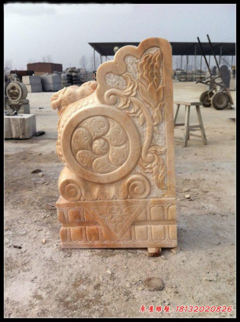 晚霞红古代神兽门墩石雕