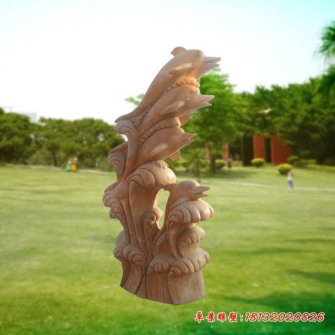 公园晚霞红跳跃海豚石雕