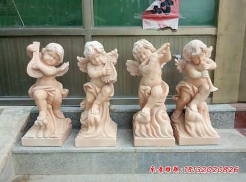 小区晚霞红吹拉弹唱小天使石雕