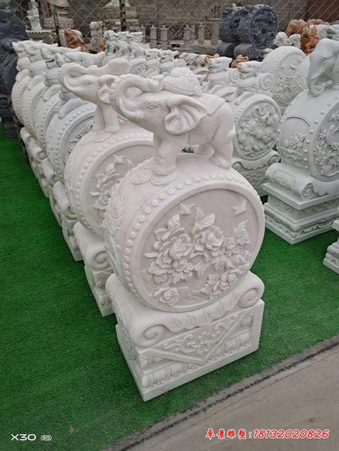 晚霞红牡丹小象石门墩