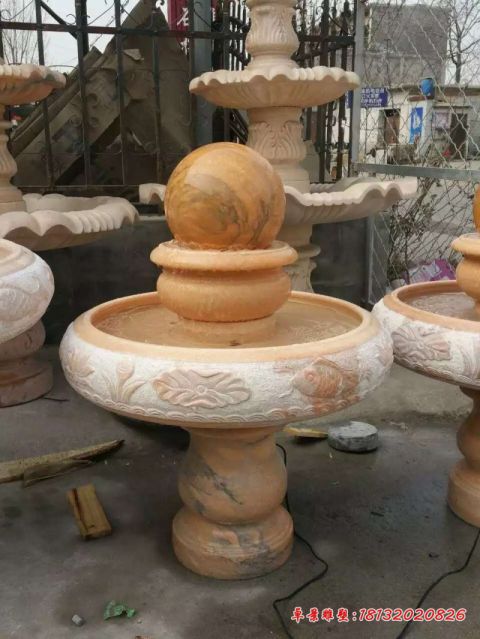 晚霞红莲花浮雕跌水盆风水球