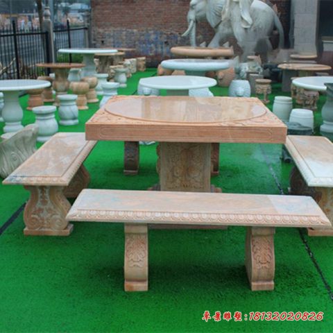 庭院晚霞红方形石桌石凳