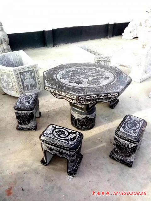 青石仿古八角石桌凳