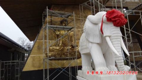 汉白玉景区大象石雕