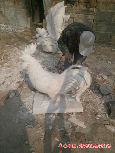 大理石公园动物公鸡石雕