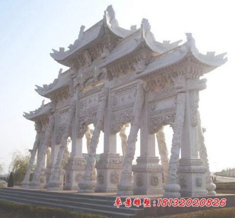 广场汉白玉五门五楼石雕牌坊
