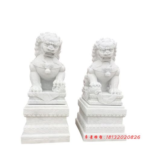 门前坐式汉白玉石狮子