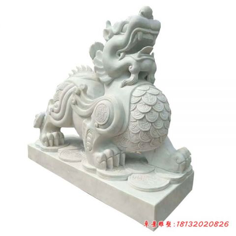 汉白玉门前招财进宝貔貅石雕
