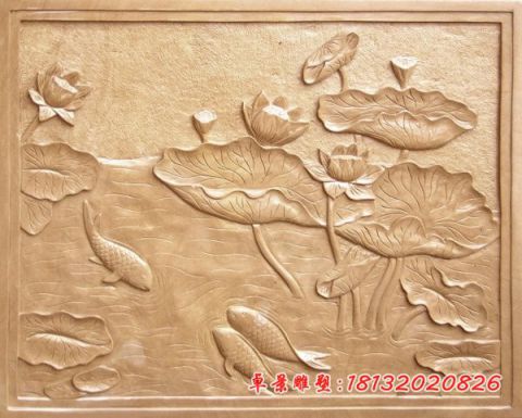 晚霞红荷花石浮雕壁画