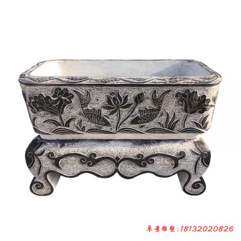 青石仿古莲花鲤鱼石水缸