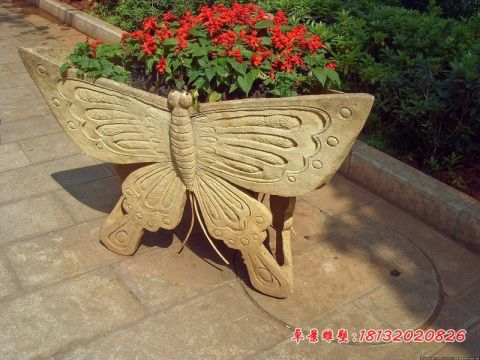 小区大理石蝴蝶花盆石雕