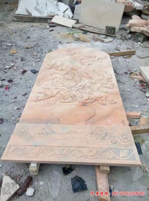 晚霞红花瓶花朵石浮雕