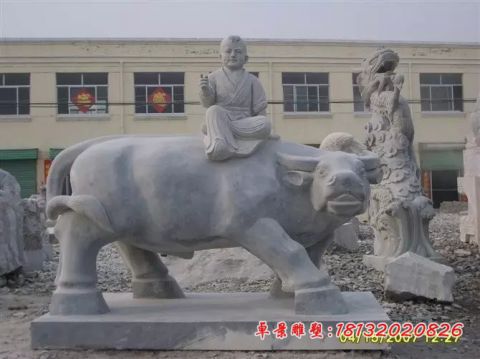 公园青石仿古牧童牛石雕