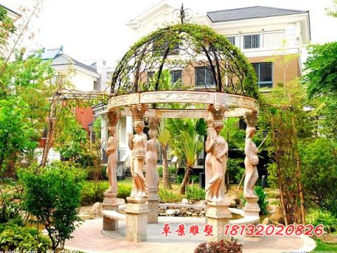 西方人物晚霞红欧式凉亭石雕