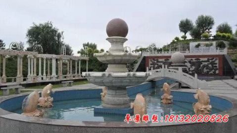 广场大理石双层风水球喷泉石雕