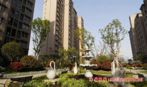 小区大理石天鹅喷泉石雕