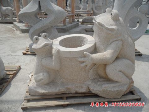 公园青蛙垃圾桶石雕