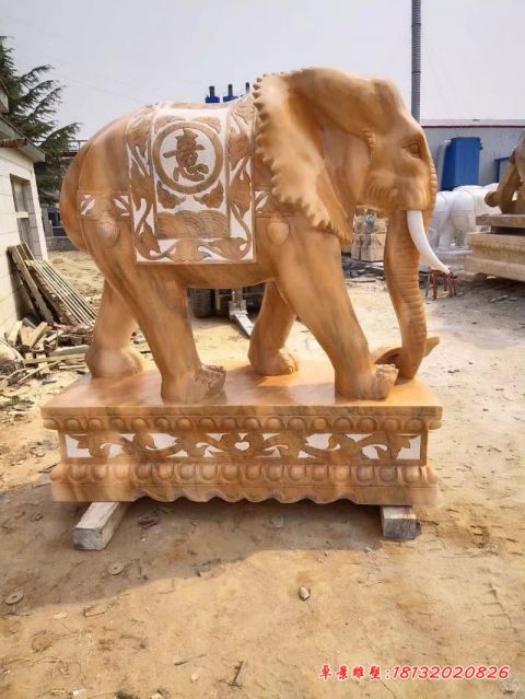 门前晚霞红如意大象石雕