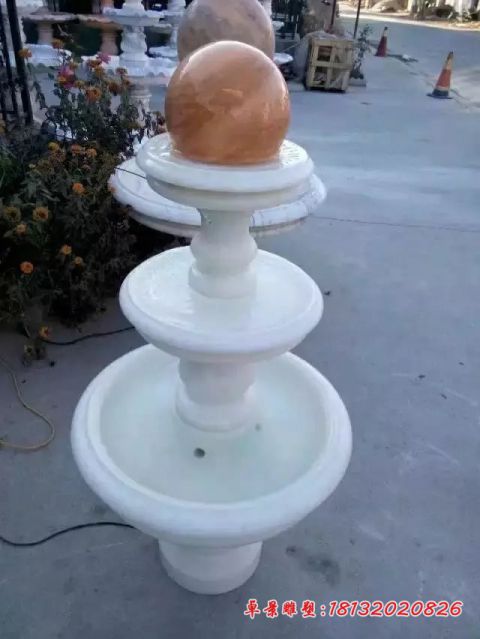 汉白玉三层风水球石雕