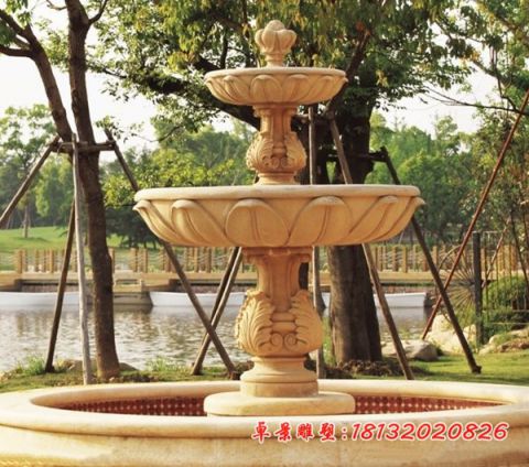 公园砂岩双层喷泉石雕