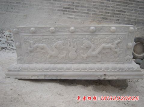 汉白玉双龙戏珠浮雕石水缸