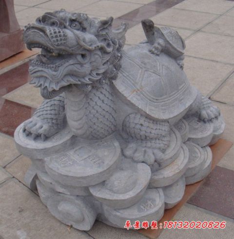 青石仿古母子龙龟石雕