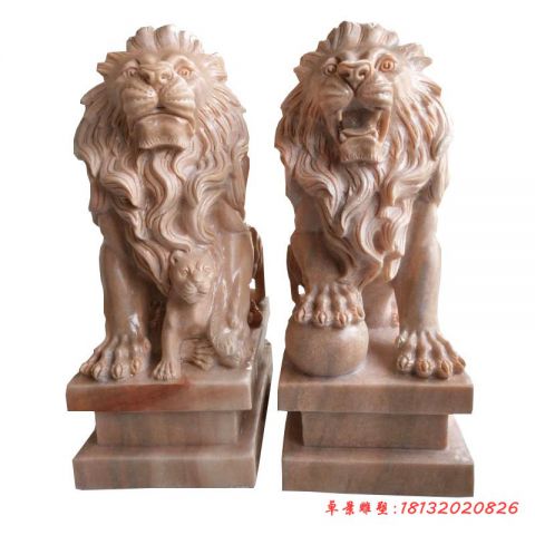 门前晚霞红踩球欧式石狮子